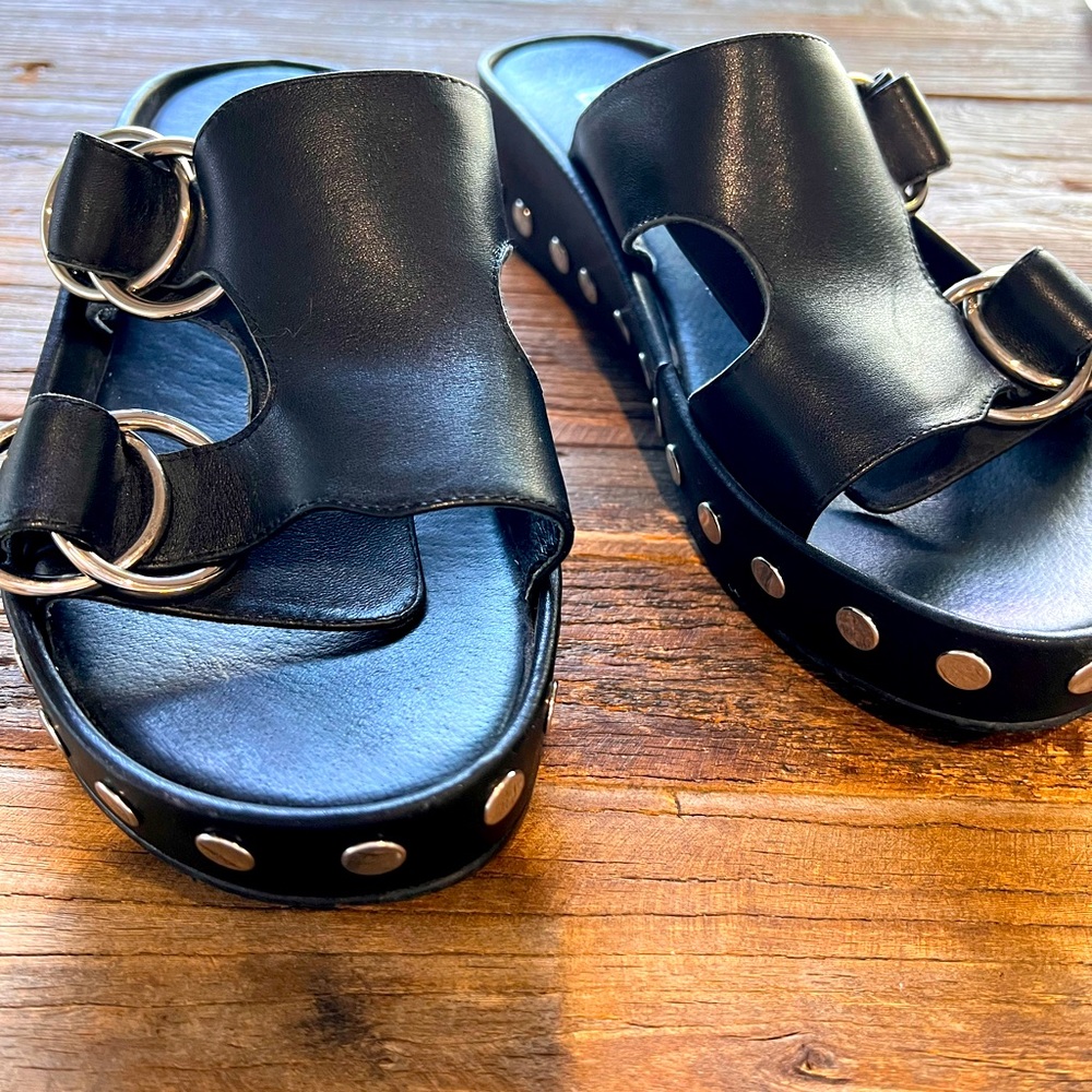 Sol Sana Black Leather Studded Sandals with Buckles EUC SZ 10
